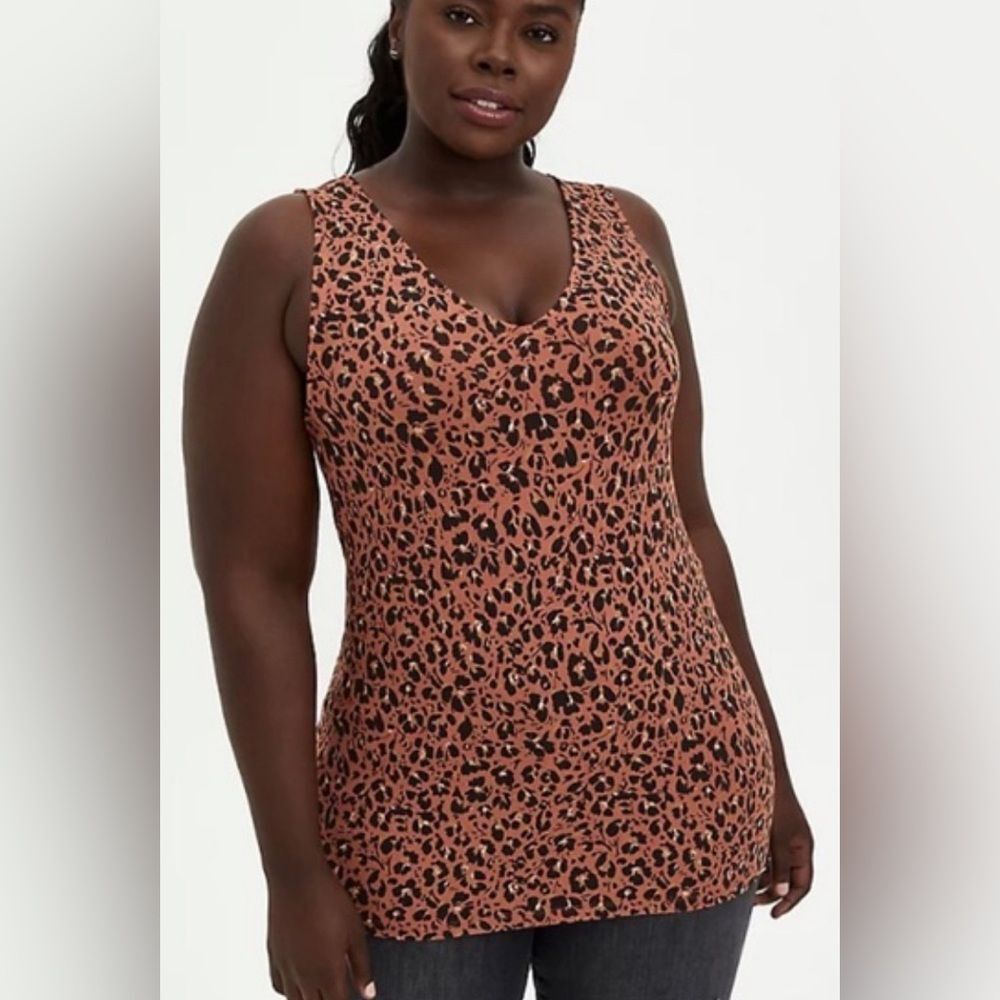Torrid Leopard Floral Print Orange V Neck Tank Top size 0 (L 12) NWT